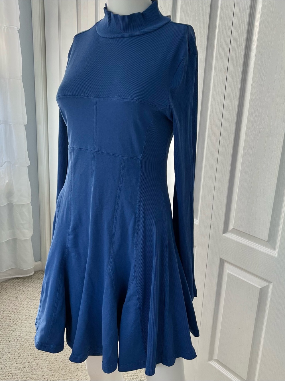 NEW Daily Practice by Anthropologie Long-Sleeve Mini Swing dress Vibrant Blue S